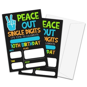 lot 7627017 image: TIOFUNO 10th Birthday Party Invitations(4 X 6), Peace Out Single Digits, 20 Fill-in Invitation Cards With Envelopes-B08