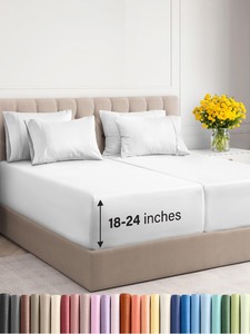 lot 7627025 image: Extra Deep Split King Sheet Set - 7 Piece Breathable & Cooling Sheets - Hotel Luxury Bedding Set w18-24 Inch Extra Deep Pockets - Easy Fit - Super Soft, Wrinkle Free & Comfy - White, Split King Size