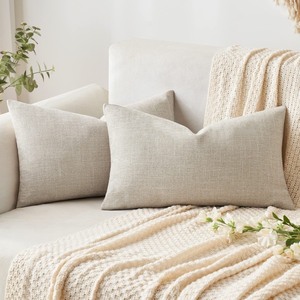 lot 7627033 image: MIULEE Pack of 2 Decorative Throw Pillow Covers Linen Burlap Square Solid Farmhouse Modern Concise Throw Cushion Case Pillowcase for Sofa Car Couch 12x20 Inch 30x50 cm Taupe