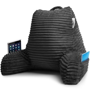 lot 7627041 image: Nestl Reading Pillow for Bed Adult -�� Back Pillow for Sitting in Bed, Standard Plush Bed Pillows for Sitting Up in Bed, Shredded Memory Foam Bed Chair Pillow with Arms and Pockets, Grey Bed Rest Pillow
