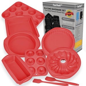 lot 7627050 image: 9in1 Nonstick Silicone Baking Bundt Cake Pan Cookie Sheet Molds Tray Heat Resistant Bakeware Tools Kit for Muffin Loaf Bread Pizza CupcakeUtensil