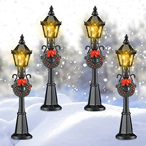 lot 7627055 image: Christmas Lamp Post Village Accessories Village Fairy Lamp Train Lantern Lamp Miniature Street Lamp Decorative Street Lights for DIY Dollhouse Village Pathway (Classic Style, 4 Pieces)