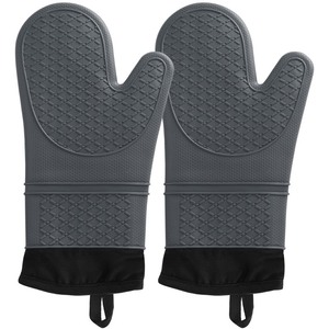 lot 7627056 image: Hvalucen 2Pcs Silicone Oven Mitts Waterproof and Non-Slip Temperature Resistant to 500°F 13 inches Grey