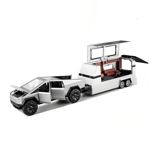 lot 7627074 image: Powvan Cybertruck Toy Car Die-Casting Truck with RV Cyberquad Alloy Car Cyber Truck Pickup Truck RV AVT Sound and Light Effect Gift for Boys Girls Women Men (Silver)