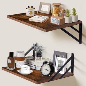 lot 7627075 image: Tectocker-DOU 2 Pc Deep Floating Shelves  12 Inch Deep Wall Mounted Hanging Shelves for Living Room, Kitchen, Office, Bathroom and Bedroom Decor Storage and Display Shelf Set (Rustic Brown)