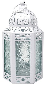 lot 7627080 image: Small White Metal Decorative Moroccan Lantern Candle Holder Lamp - IndoorOutdoor, Home Decor, Patio, Weddings, Christmas