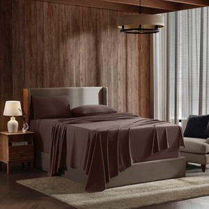 lot 7627084 image: Nestl RV Short Queen Sheet Set - 4 Piece Bed Sheets for RV Short Queen Size Bed, Deep Pocket, Hotel Luxury, Extra Soft, Breathable and Cooling, Chocolate Brown RV Short Queen Size Sheets