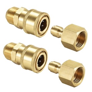 lot 7627089 image: uxcell Garden Hose Brass Quick Connect Set Fittings M18x1.5 Male & M18 Female Thread Water Hose Connectors Pressure Washer Adapter, 2 Sets