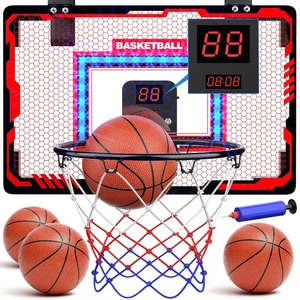 lot 7627093 image: Mini Basketball Hoop Indoor for Kids with LED Lighting, Over The Door Basketball Hoop with Double Scoreboard & 4 Balls, Basketball Toys Gifts for 5 6 7 8 9 10 11 12 Year Old Boys Girls
