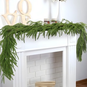lot 7627094 image: Hananona 2 Pcs Artificial Norfolk Pine Garlands, Real Touch Winter Pine Garland, Green Artificial Greenery Garland for Table, Mantle, Wall, Indoor, Outdoor Christmas Decorations (2, 6 FT)
