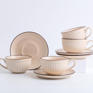 lot 7627096 image: Elegant 4-Piece White Ceramic Coffee Cups and Saucers Set - 4 Cups 4 Saucers - 8oz Espresso, Cappuccino, Tea, Dessert Mugs, Durable, Chip-Resistant, Easy to Clean, Ideal Gift