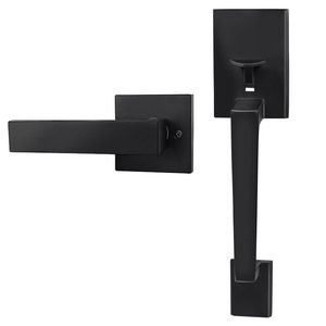 lot 7627099 image: Azdele Matte Black Front Door Handle Set with Reversible Lever - Exterior Door Handle Set for Right or Left Handed Doors, Front Door Handle Matte Black