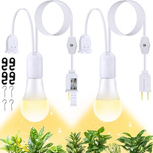 lot 7627103 image: 2 Pcs Hanging Grow Light for Indoor Plant, LED Grow Light Bulb with 24 FT Lantern Cord Cable, Full Spectrum Grow Light with Female Plug and E26 Socket, Hanging Plant Light for Indoor Greenhouse Plant
