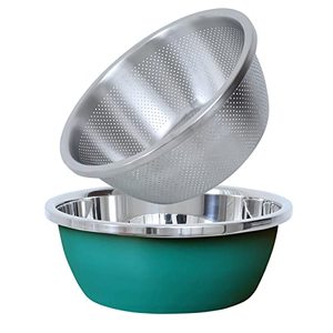 lot 7627108 image: 304 Stainless Steel Microporous Colander,2QT Large Capacity with Mixing Bowl For washing vegetables, fruit and rice and for draining cooked pasta(2PC)