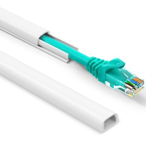 lot 7627114 image: One Cord Cover Wall - 153in Mini Wire Hider, Wire Cover for Hiding Speaker Wire, Baby Monitor Cord - Paintable Wire Channel for Cable Concealer, 9X L17in W0.5in H0.35in, CMR05 White