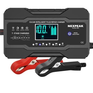 lot 7627126 image: NEXPEAK 10-Amp Car Battery Charger, 12V and 24V Smart Fully Automatic Battery Trickle Charger Maintainer wTemp Compensation for Truck Motorcycle Lawn Mower Boat Marine Lead Acid Batteries