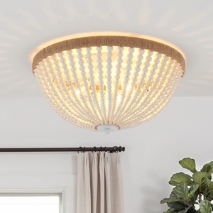 lot 7627127 image: VANZARLA Dia 14.96 Boho Flush Mount Light Fixture Wood Bead, Farmhouse Chandelier, Antique Rustic Ceiling Light Fixture for Kitchen Hallway Entryway Laundry Bedroom Nursery Passway