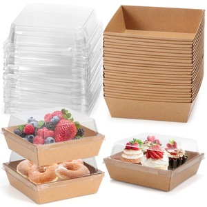 lot 7627128 image: 20 Pack Small Charcuterie Boxes with Clear Lids, 4.5x4.5 Inches Brown Dessert Boxes Square Disposable Paper Bakery Boxes to Go Food Containers for Wedding, Party, Strawberries, Sandwich & Cupcakes