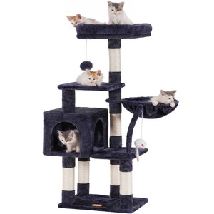 lot 7627138 image: Heybly Cat Tree with Toy, Cat Tower condo for Indoor Cats, Cat House with Padded Plush Perch, Cozy Hammock and Sisal Scratching Posts, Smoky Gray HCT004SG