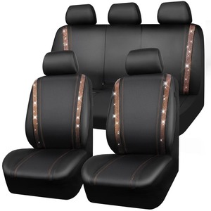 lot 7627141 image: CAR PASS Bling Car Seat Covers Full Sets, Shining Rhinestone Diamond Waterproof Faux Leather, with Zipper, Universal Fit Automotive Glitter Crystal Sparkle Strips Cute Women Girl, Champagne Gold