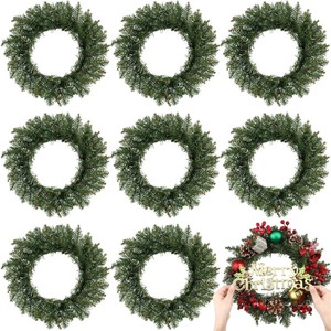 lot 7627144 image: Zeyune 8 Pcs Christmas DIY Green Wreath 14 Inch Artificial Christmas Wreaths Faux Plain Wreaths for Decorating Front Door Window Room Farmhouse Christmas Party Indoor Outdoor (Fresh)