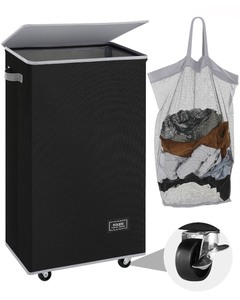 lot 7627158 image: SOLEDI Laundry Basket with Wheels, Laundry Hamper with Lid 90L(23.8 gal), Clothes Hamper with Bag Removable - Rolling Laundry Basket, Move Smoothly- Suitable for Apartment, Bathroom, Bedroom, Dorm