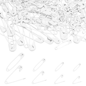 lot 7627173 image: arricraft About 200 Pcs 4-Size Safety Pins, White Spray Painted Safety Pins, Sewing Accessories Kit for Clothes Crafts Sewing Jewelry Making, 0.7519mm - 1.7745mm