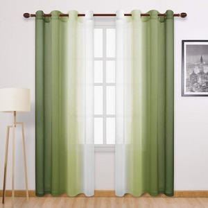 lot 7627174 image: DWCN Faux Linen Ombre Sheer Curtains - Olive Green Gradient Semi Voile Curtains for Bedroom and Living Room, Set of 2 Grommet Top Window Curtain Panels, 52 x 108 Inches Long