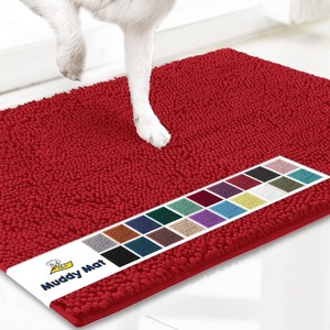 lot 7627176 image: Muddy Mat� Shown on TV �� Super Absorbent Microfiber Dog Door Mat for Muddy Paws, Non-Slip Washable Pet Rug, Quick Dry Chenille Entryway Carpet, Machine Washable Indoor Outdoor mat, Red 30x19