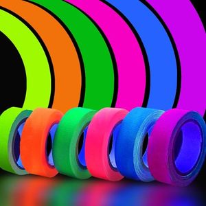 lot 7627177 image: SWRT Neon Gaffer Cloth UV Fluorescent Tape for Party Supplies, 6 Rolls Multi-Color UV Blacklight Glow in The Dark Tape for Party Decoration, Dance Floors, UV Party (0.6 inch x 16.5 feet)