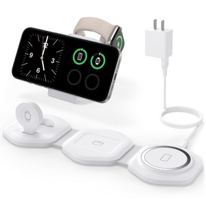 lot 7627193 image: 3 in 1 Charging Station for Apple Devices - Foldable Magnetic Wireless Travel Charger Multiple Devices - Travel Charging Pad for MagSafe iPhone 16 15 14 13 12 Pro Max Plus Apple Watch & AirPod