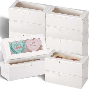 lot 7627198 image: Sherr 200 Pieces Small Valentine Treat Boxes 4 x 2 x 1 Inch Bakery Boxes with Window Cookie Boxes Mini Kraft Present Packaging Box for Wedding Cake Candy Soap Making(White)