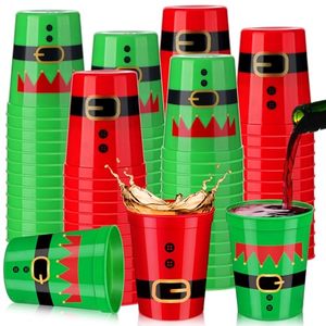 lot 7627200 image: 24 Pcs Christmas Plastic Cups Bulk Xmas Disposable Coffee Cups Santa Belt Elf Christmas Cups Red Green 16 oz Drinking Tea Plastic Cups Christmas Cups for Xmas Party Supplies Home Decoration Presents