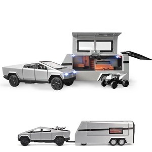 lot 7627213 image: LariRob 132 Pickup Trailer RV Model Kit, Car Model Diecast Metal Toy,Truck Model Simulation Sound Light,Toy Trucks with RV Motor,Best Gift for Kids or Model car Collectors(Silver)