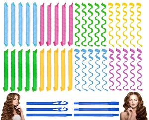 lot 7627232 image: 40PCS Hair Curlers Heatless Wave and Spiral Two Styles Formers(16inches) with 4PCS Styling Hooks Magic Hair Rollers No Heat Damage for Women and Kids�� Short and Medium Hair (16inch)