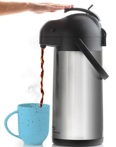 lot 7627235 image: Coffee Carafe with Pump - 102oz  3L Airpot 12 Hours Large Carafe Hot Cocoa Dispenser for Parties-Hot Water Dispenser, Tea Flask-Insulated Stainless Steel Hot Beverage Dispenser-Thermal Carafe Air Pot