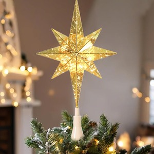 lot 7627243 image: Yinns Christmas Star Tree Topper, Vintage Gold Star Tree Toppers with LED Light, 8-Point 14inch Star Treetop for Home Christmas Tree Party Decoration
