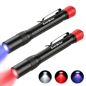 lot 7627251 image: EverBrite Red Light Penlight Flashlight with 395nm UV BlacklightWhite Light, Multi-Function LED Pocket Pen Light, AAA Batteries Included, for Night Vision, Pet Stain Detection, Camping, 2pack