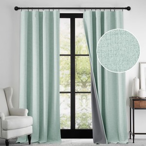 lot 7627252 image: RYB HOME 100% Blackout Linen Textured Curtains 108 inches Long, Thermal Insulating Privacy Energy Saving for Bedroom Living Room Window Office Theater Baby Nursery, W 52 x L 108 in, Aqua, 2 Panels