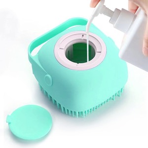 lot 7627258 image: ELEGX Pet Grooming Bath Massage Brush with Soap and Shampoo Dispenser Soft Silicone Bristle for Long Short Haired Dogs Cats Shower (Blue)