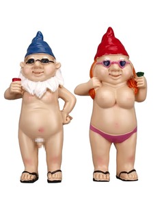 lot 7627260 image: BBdis 2 PCS Garden Gnomes, 4.7 Inch Naughty Garden Gnome Funny Gnomes Statue for Home Indoor or Outdoor Lawn Gnome Decorations Housewarming Halloween Christmas Garden Gnomes Gift (Man and Woman)