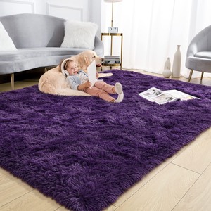lot 7627269 image: Rtizon Soft Shag Area Rug for Bedroom, 4x6 Feet Fluffy Rugs with Non-Slip Bottom for Living Room Bedside Dorm Nursery, Furry Shaggy Carpet for Indoor Kids Girls Home Decor, Dark Purple