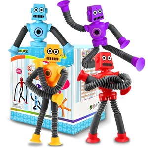 lot 7627274 image: Robot Sensory Toys Valentines Day Gift For Kid Boys Year Old Ages 3 4 5 6 7 8 9 10(4PCS), Suction Autism Toy Pop Tube Fidget Toys Autistic Travel Toys Stocking Easter Basket Stuffer For Kids Toddlers