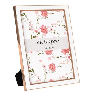 lot 7627275 image: eletecpro 5x7 Enamel Picture Frame with Real Glass Cover, 1 Pack White Photo Frame with Rose Gold Metal Edge, Horizontal and Vertical Display Pictures 5x7 for Tabletop, Bookshelf, Wall Decor