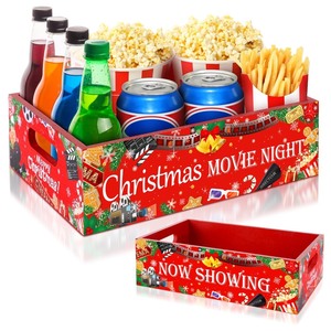 lot 7627291 image: Christmas Movie Night Snack Tray Wooden Movie Snack Tray Movie Night Party Supplies for Countertop Storage Trays Popcorn Nacho Theater Snack for Christmas Home Kitchen Chips Candy Food Supplies