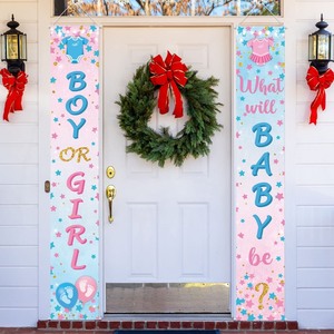 lot 7627292 image: 2 Pcs Gender Reveal Decorations Boy or Girl Porch Signs Baby Shower Door Banners Gender Reveal Porch Banner He or She Porch Signs for Baby Shower Party Decorations 70.8 x 11.8 Inch