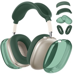 lot 7627293 image: 4 in 1 Silicone Case Cover for AirPods Max,Clear Soft TPU Ear Cups CoverEar Pad Case CoverHeadband Cover for AirPods Max (20242020),Transparent Accessories for Apple AirPod Max (USB-C),Dark Green