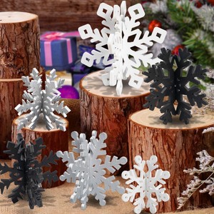 lot 7627297 image: OuMuaMua Winter Christmas Centerpiece Table Decorations - 6pcs Wooden Snowflakes Decor 3D Black White Snowflake Tabletop Decor Snowflake Centerpiece for Xmas Holiday Tiered Tray Winter Farmhouse Decor