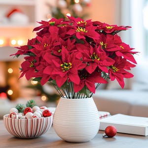 lot 7627304 image: Alupssuc 6 Pack 7 Heads 17 Poinsettia Artificial Flowers, Fake Poinsettia Bouquet, Table Decoration, Indoor and Outdoor Christmas Flowers for VaseTablePorchHome Garden Decoration, Red