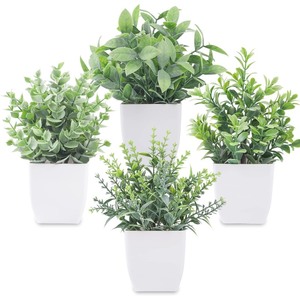 lot 7627314 image: Der Rose 4 Pack Fake Plants Mini Artificial Greenery Potted Plants for Home Decor Indoor Office Table Room Farmhouse
